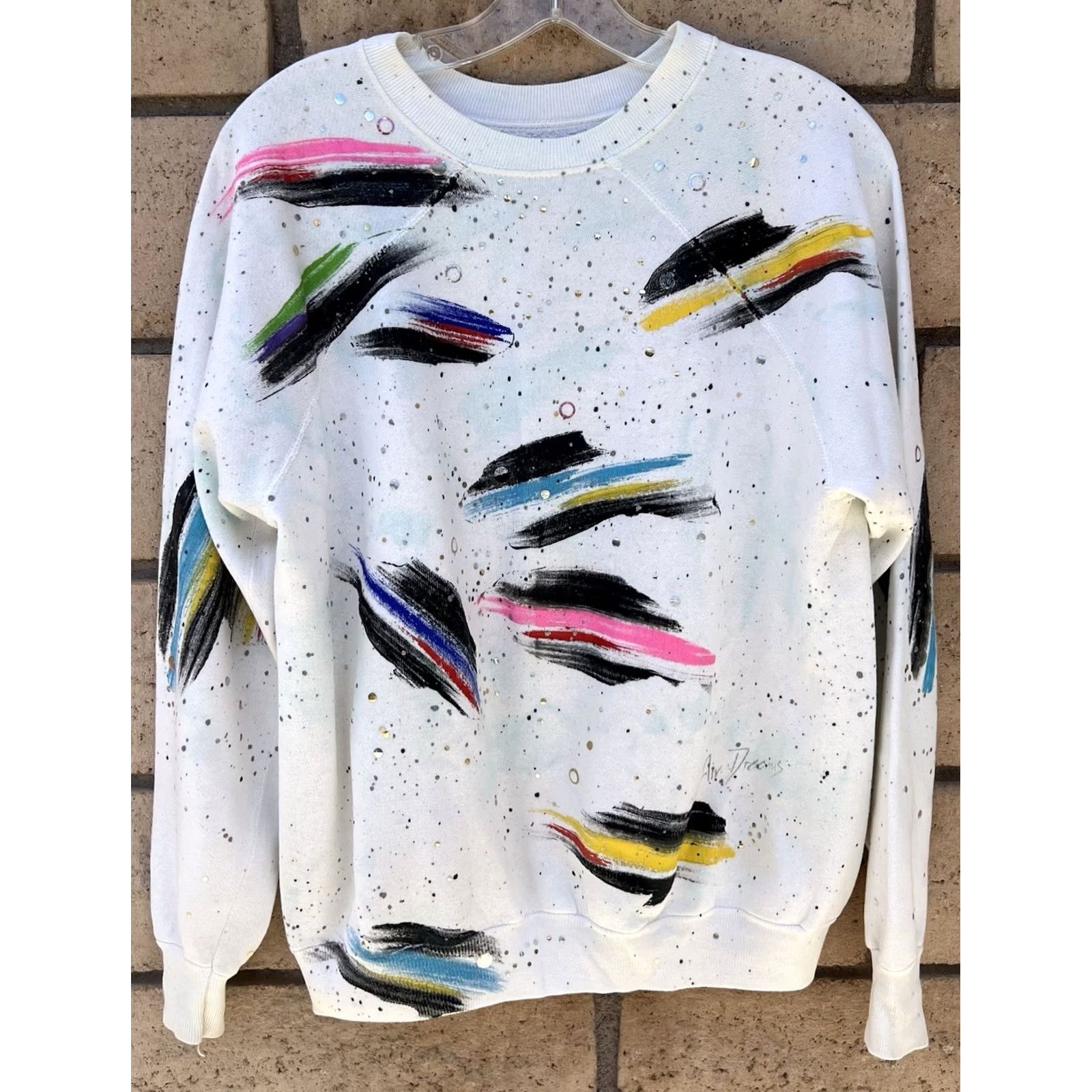 Vintage VINTAGE Air Dreams Shirt Unisex Adults One Size White Cotton Blend Crew Neck Pullover 80s Art Raglan Sweatshirt Abstract Paint Splatter Wearable Art Size US M / EU 48-50 / 2 - 5 Thumbnail