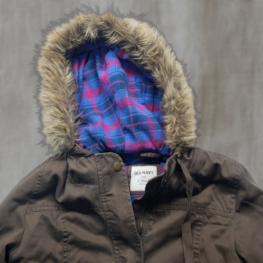 Old Navy Old Navy Hooded Field Jacket Zip Front Brown Plaid Lined Women's XS Size XS / US 0-2 / IT 36-38 - 1 Thumbnail