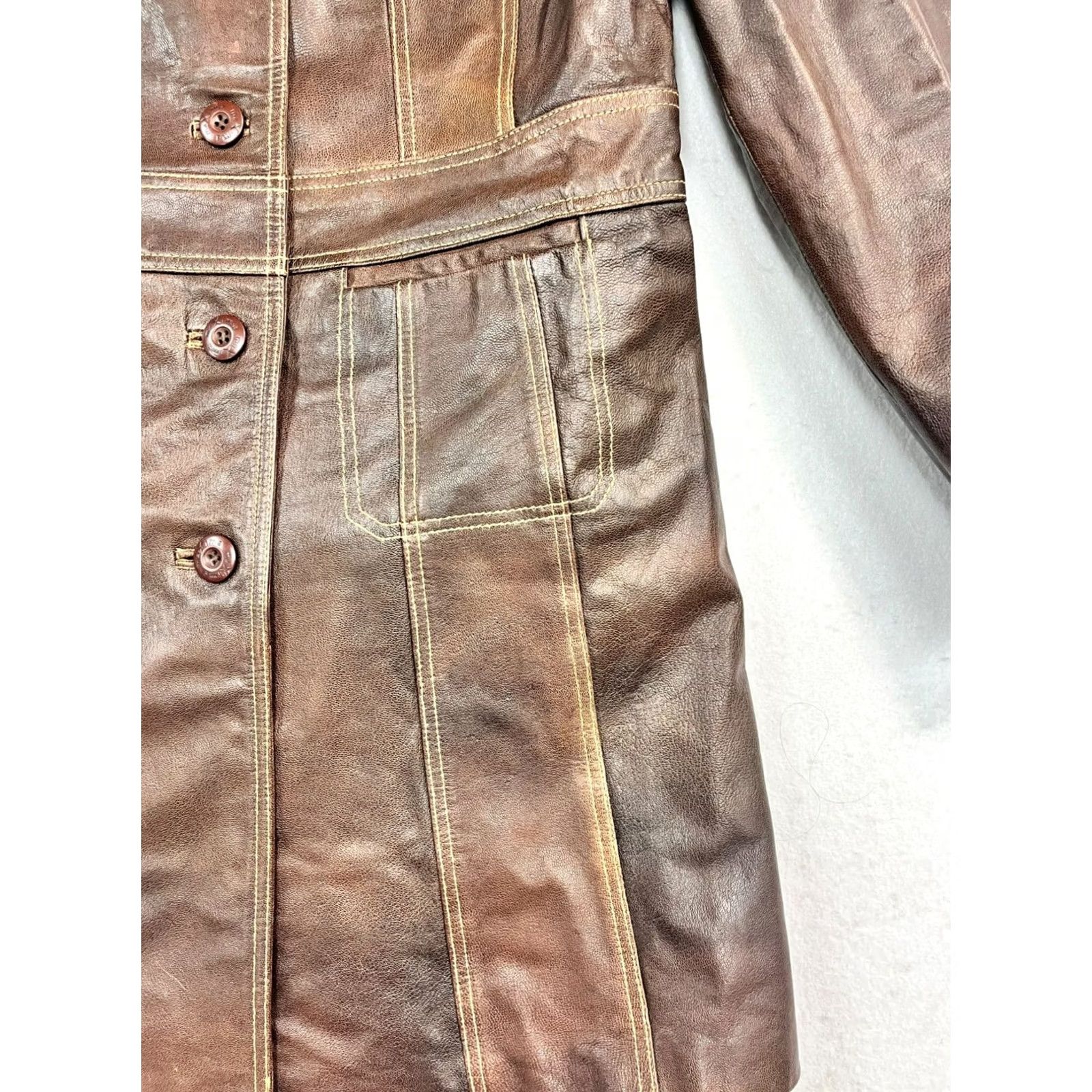 Vintage VINTAGE Wilson's Leather Women Coat Trench Brown Medium Leather Button Front Womens Maxima 2669 Size M / US 6-8 / IT 42-44 - 3 Thumbnail