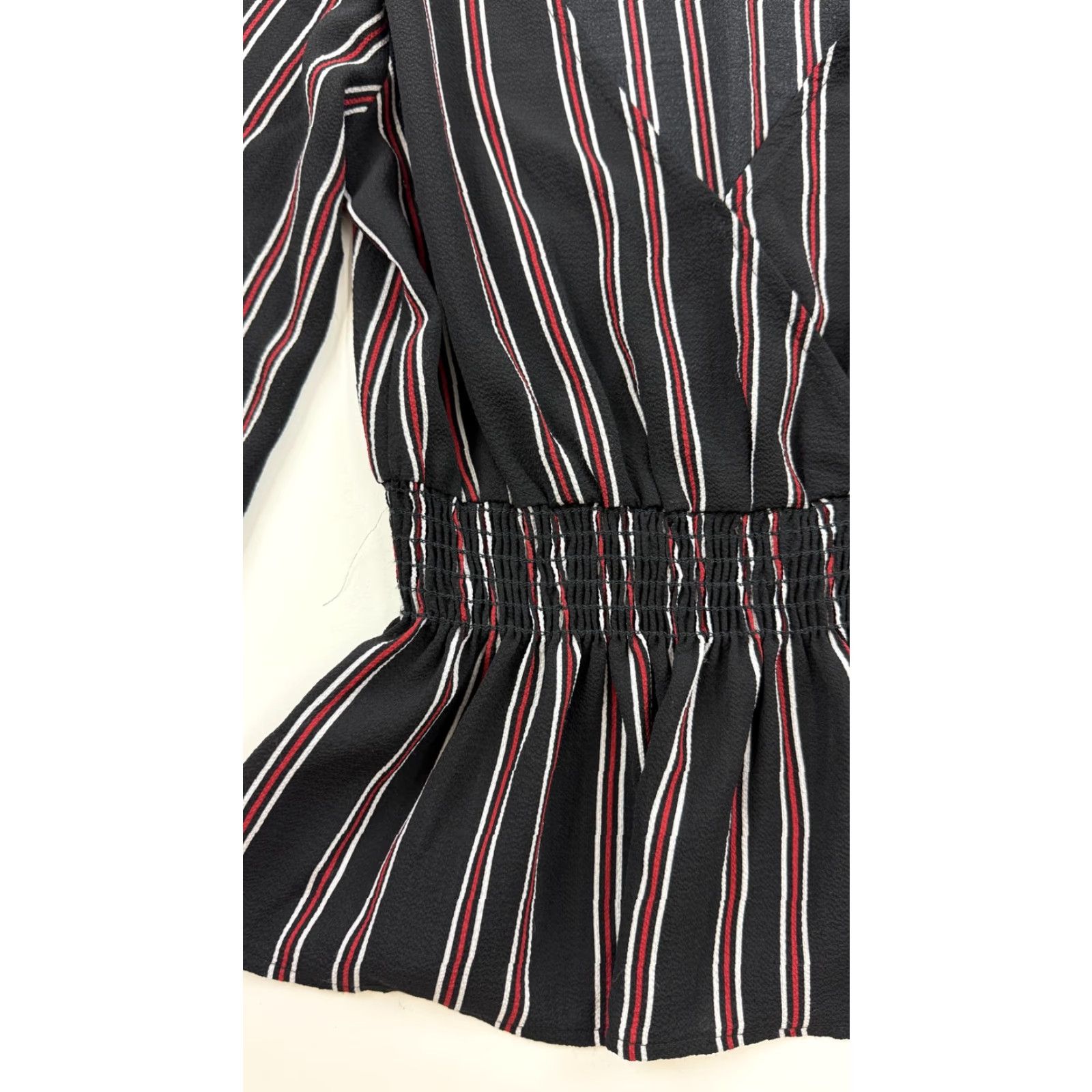 Vintage Sadie & Sage Blouse Womens XS Black Red White Striped Long Sleeve Peplum Top Size XS / US 0-2 / IT 36-38 - 2 Thumbnail