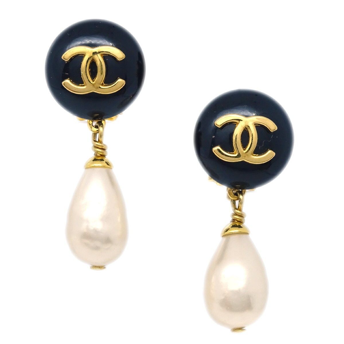 Chanel Chanel CC Dangle Earrings Metal with Faux Pearl Size ONE SIZE - 1 Thumbnail