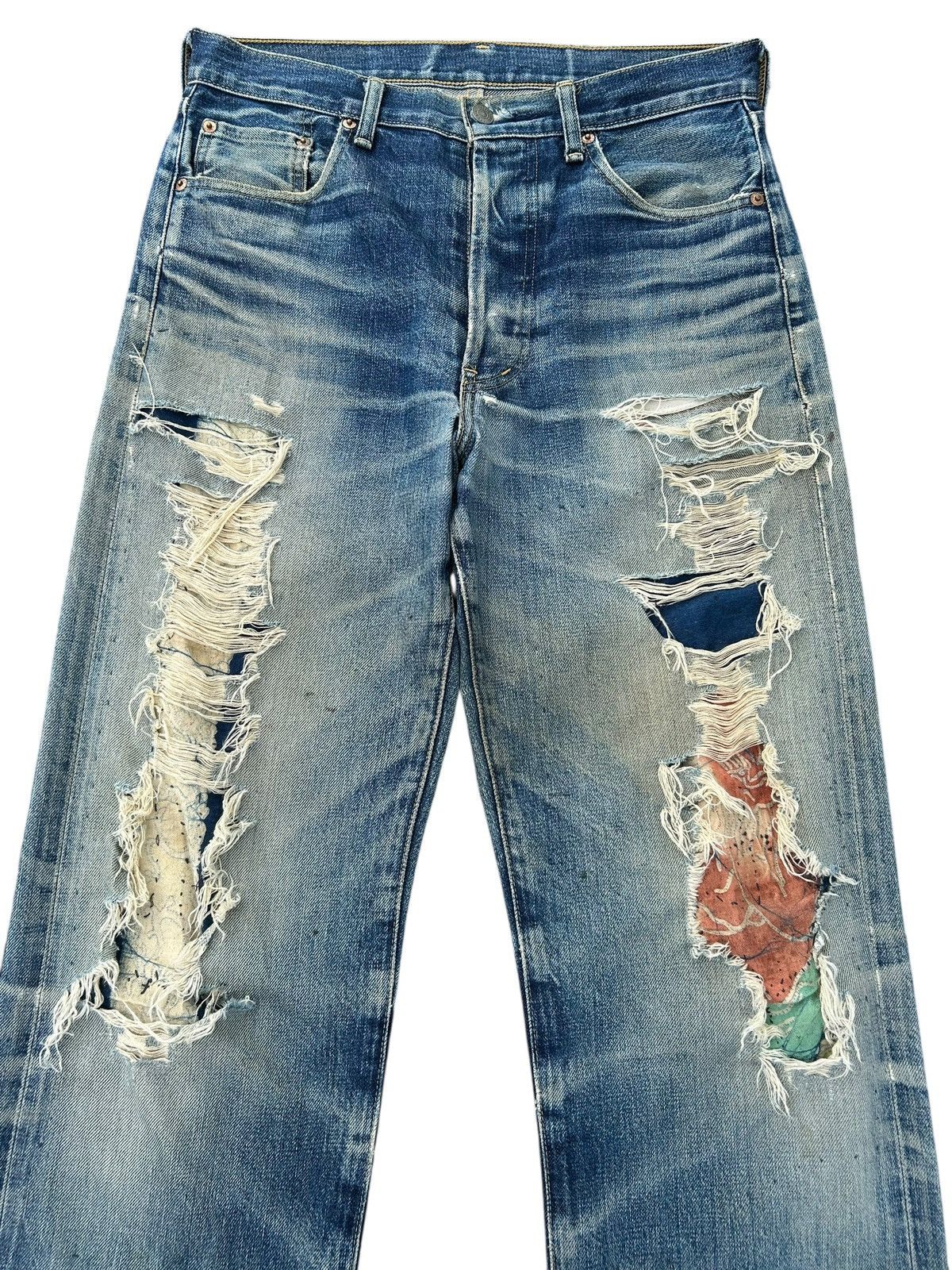 Kapital Thrashed Vintage Levis big E Selvedge Repair Denim Jeans Size US 32 / EU 48 - 4 Thumbnail