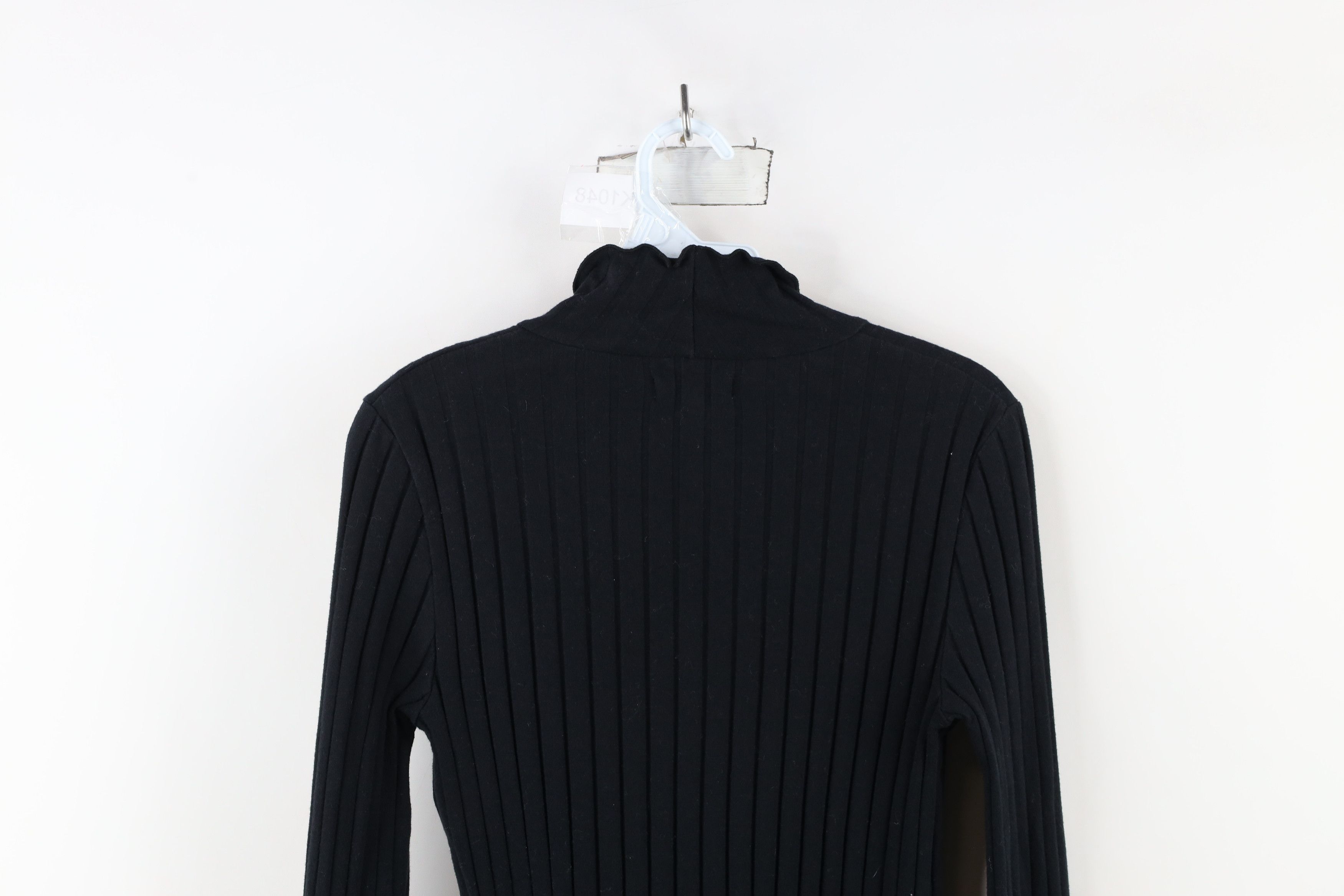 Madewell × Vintage Madewell Blank Ruffled Ribbed Knit Turtleneck T-Shirt Black Size M / US 6-8 / IT 42-44 - 10 Thumbnail
