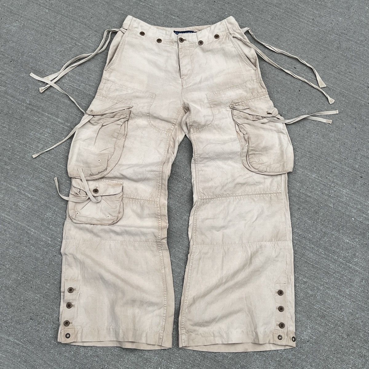 image of Ralph Laurent Linen Cargo Pants (Unisex) in Tan, Women's (Size 27)