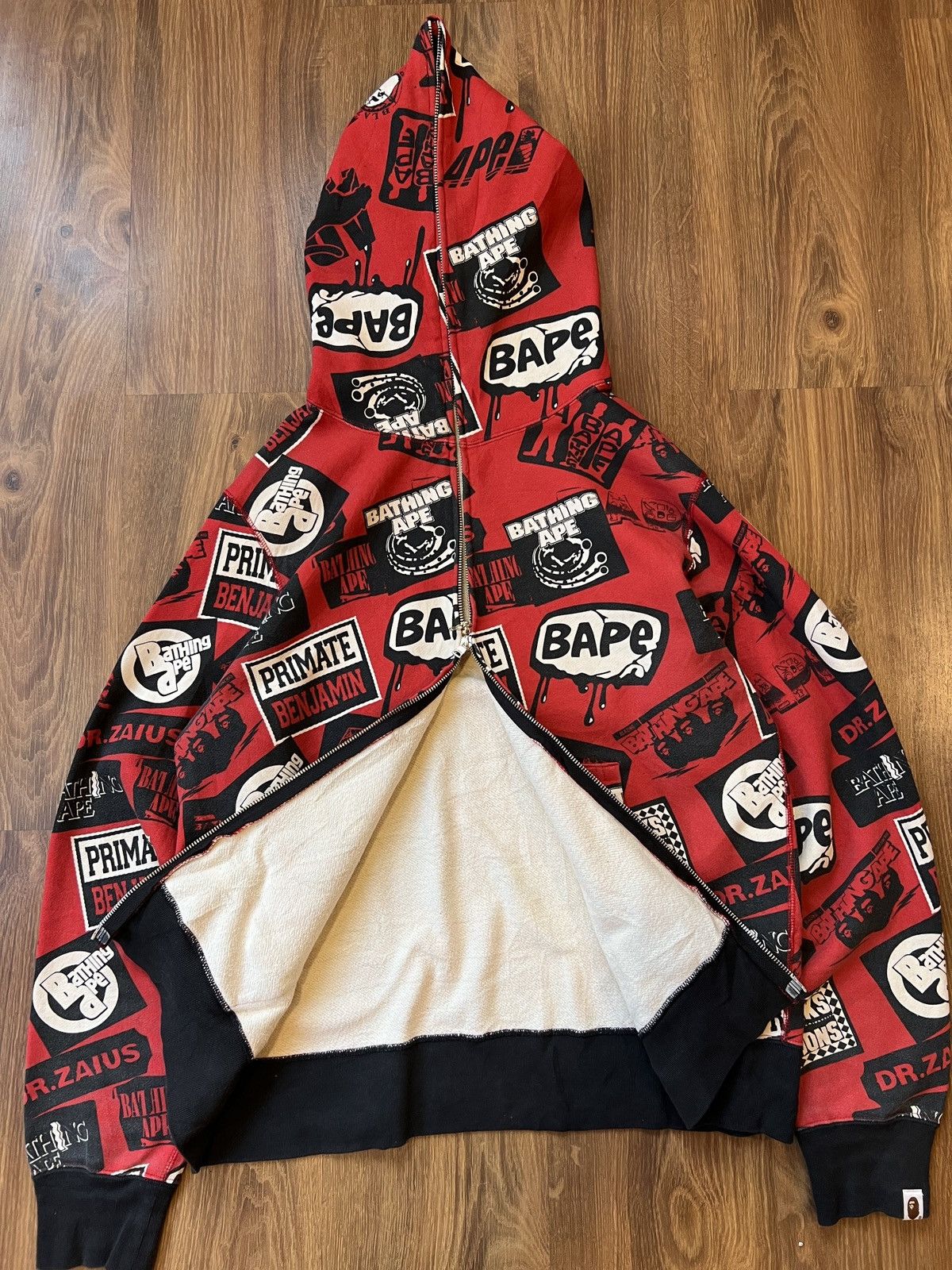 Bape Rare Bape Nigo Dr. Zaius Zip Hoodie (Red/White/Black) Size US XL / EU 56 / 4 - 2 Thumbnail