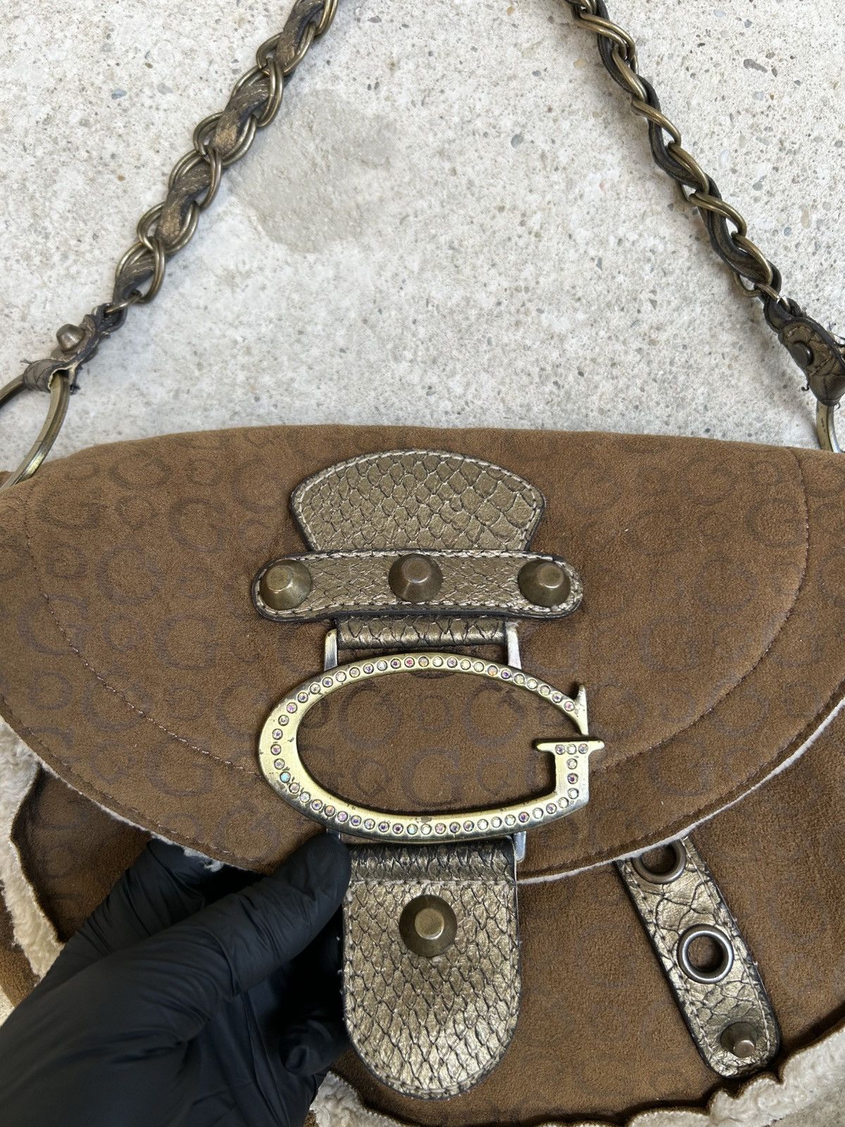 Guess Guess Camel brown padded Shoulder Bag Y2K monogram print Bag Size ONE SIZE - 3 Thumbnail