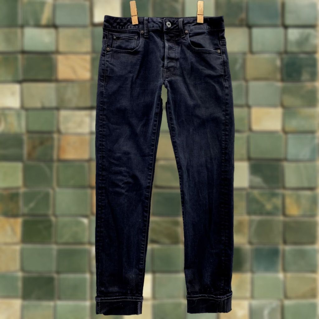 VINTAGE G-Star Denim Jeans Slim 28x28 Black Button Fly 3301 Stretch Y2k Mens