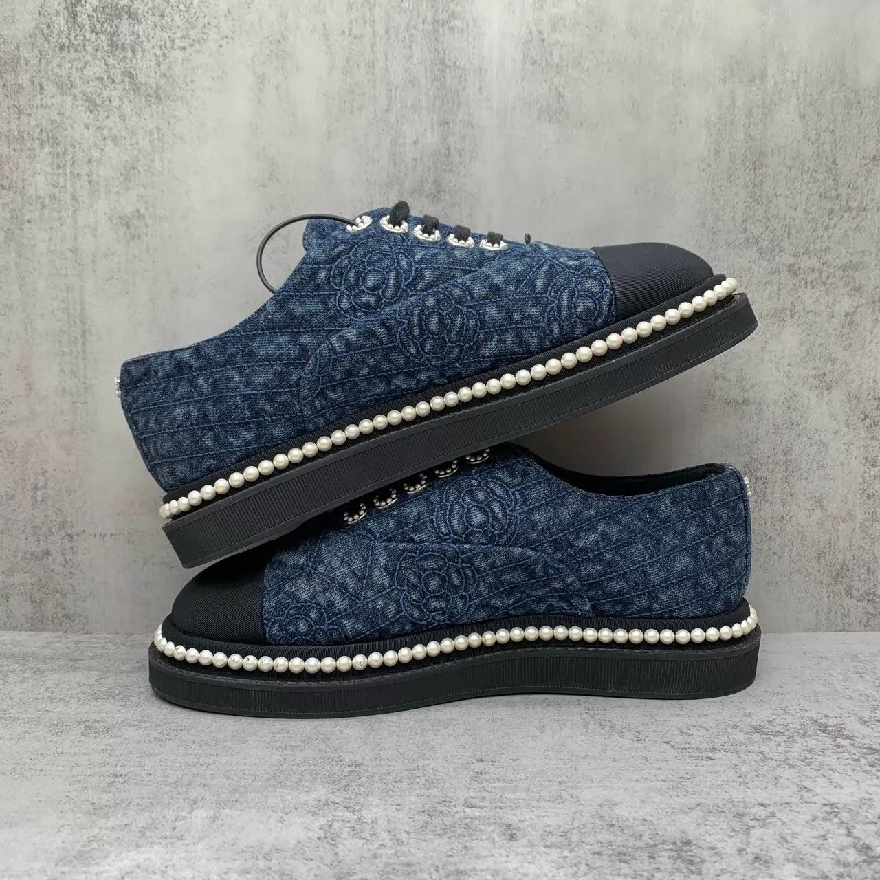 Chanel Chanel Camellia Pearl Denim Sneakers 37 EU 98 New Size US 6.5 / IT 36.5 - 3 Thumbnail