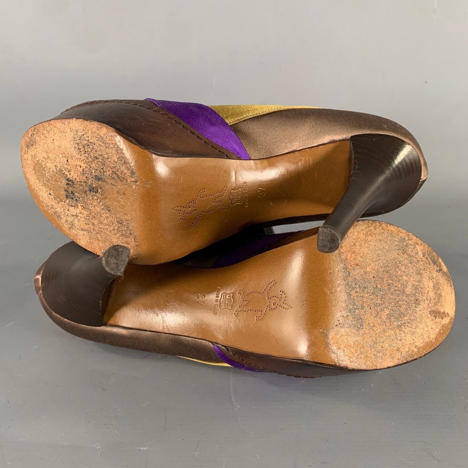 Marni MARNI Size 7.5 Bronze Purple Satin Stripe Round Toe Pumps Size US 7.5 / IT 37.5 - 6 Thumbnail