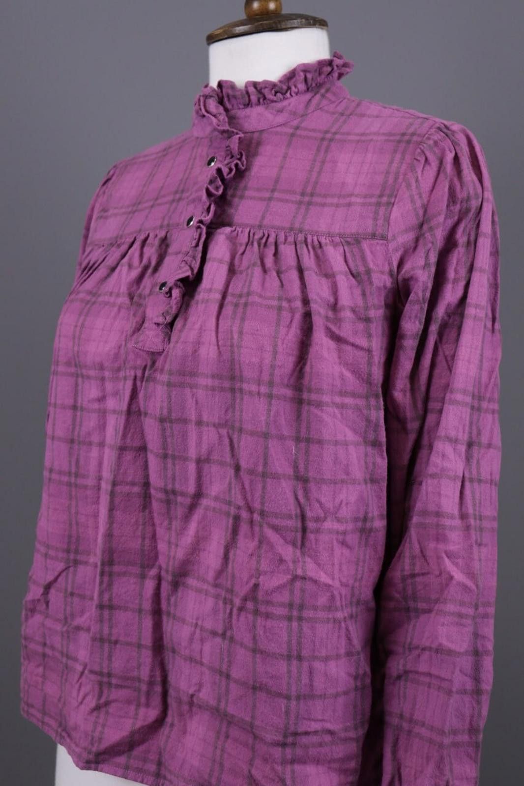 Def Leppard BA&SH Purple Check Printed Henley Blouse Shirt Size 0 Size XS / US 0-2 / IT 36-38 - 5 Thumbnail