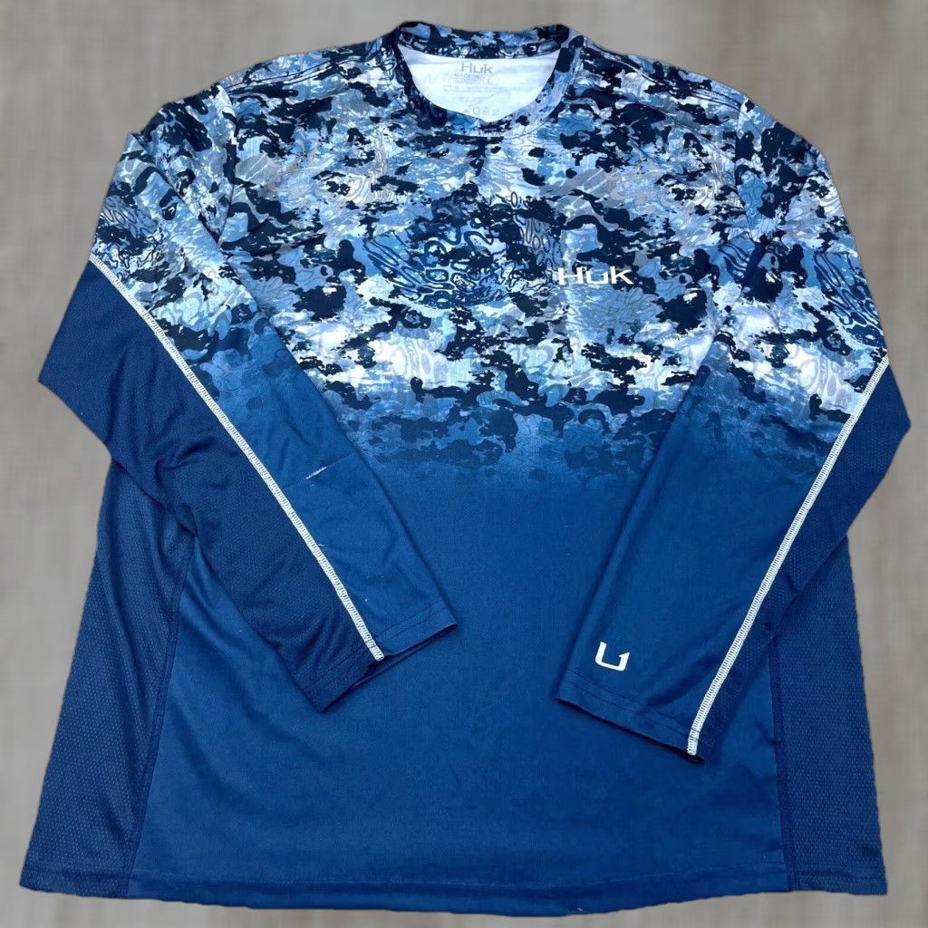 Vintage Huk Shirt Men Large Blue Water Camo Tee Quick Dry Performance Fishing Adult Size US L / EU 52-54 / 3 - 1 Thumbnail