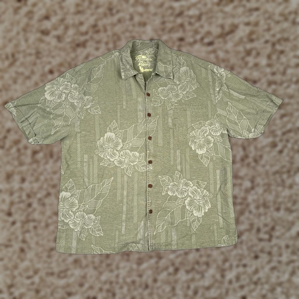 Vintage VINTAGE Jamaica Jaxx Shirt Men Extra Large Green Floral 100% Silk Button Up Hawaiian Size US XL / EU 56 / 4 - 1 Thumbnail