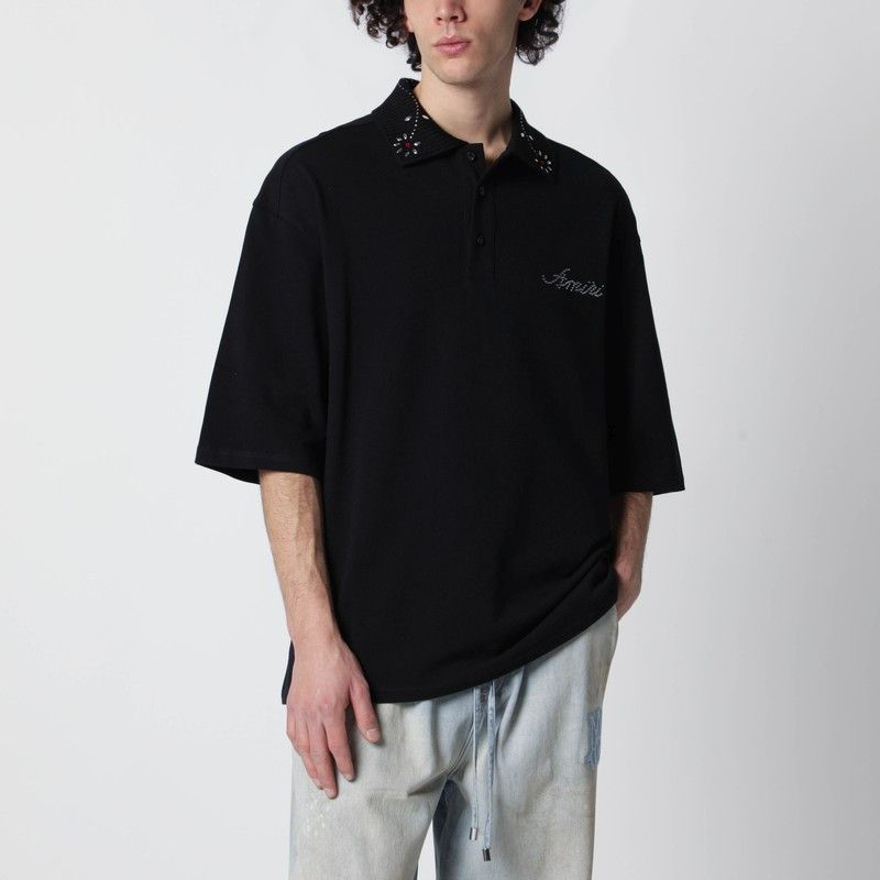 Amiri Amiri Black Oversize Cotton Polo Shirt Size US M / EU 48-50 / 2 - 1 Thumbnail