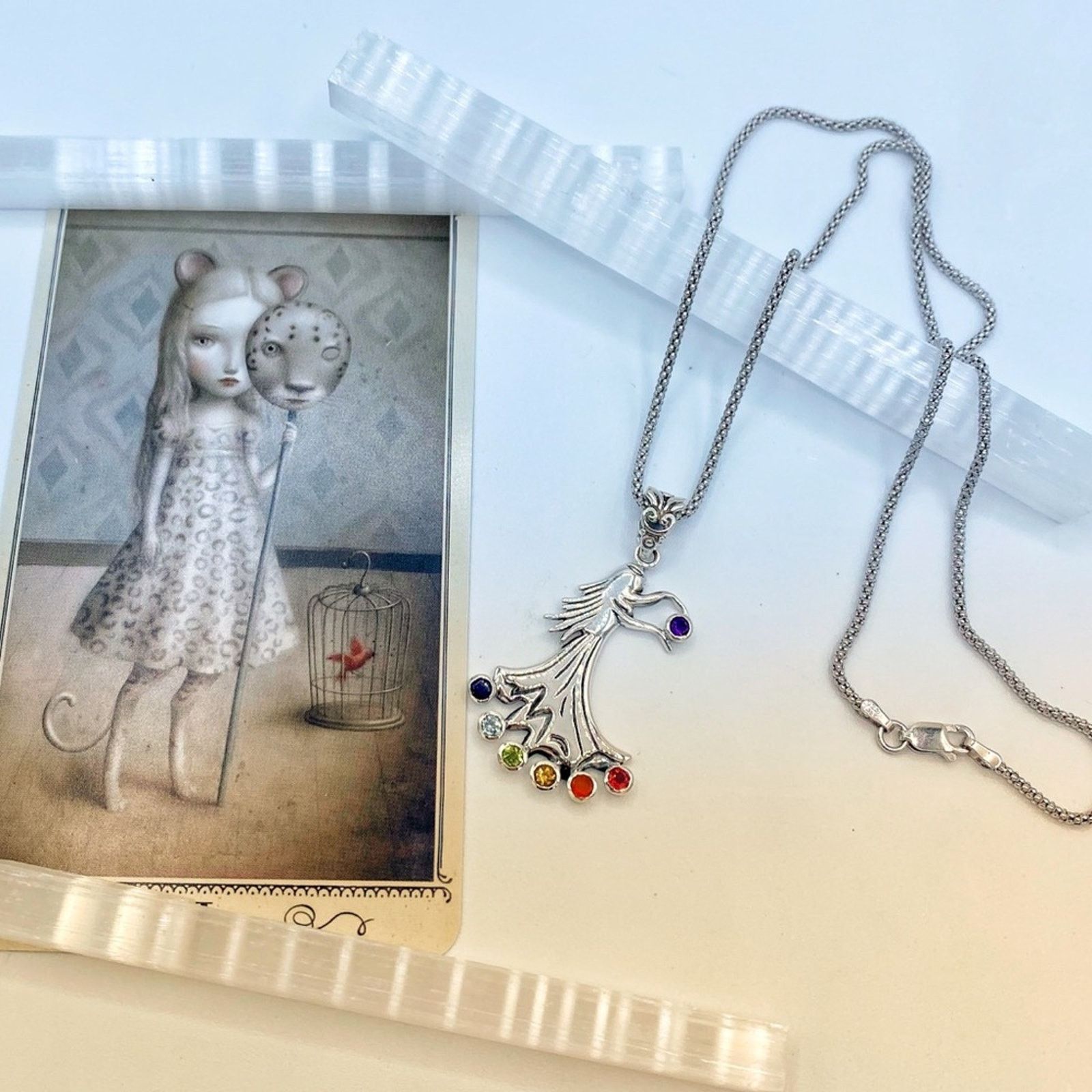 The Unbranded Brand Chakra Fairy Solid Sterling Silver Pendant on Popcorn Chain Size ONE SIZE - 1 Thumbnail