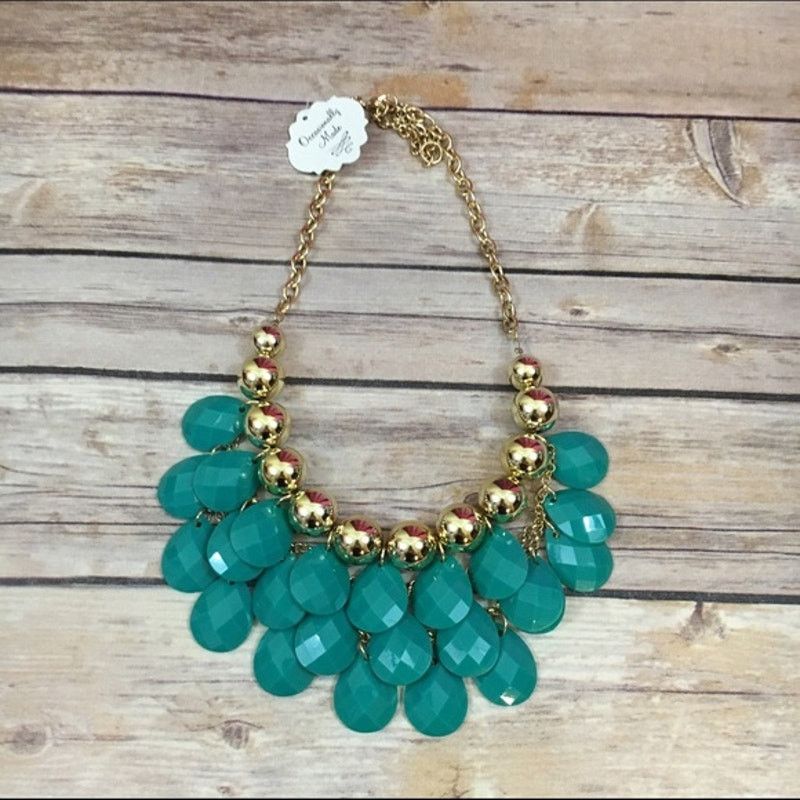 Other Occasionally Made Aqua Goldtone Statement Necklace Size ONE SIZE - 2 Thumbnail