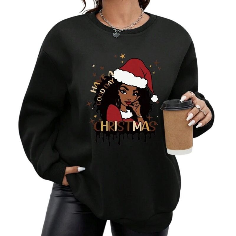 Shein Christmas Print Drop Shoulder Sweatshirt in Black, Size 0XL Size XL / US 12-14 / IT 48-50 - 1 Preview