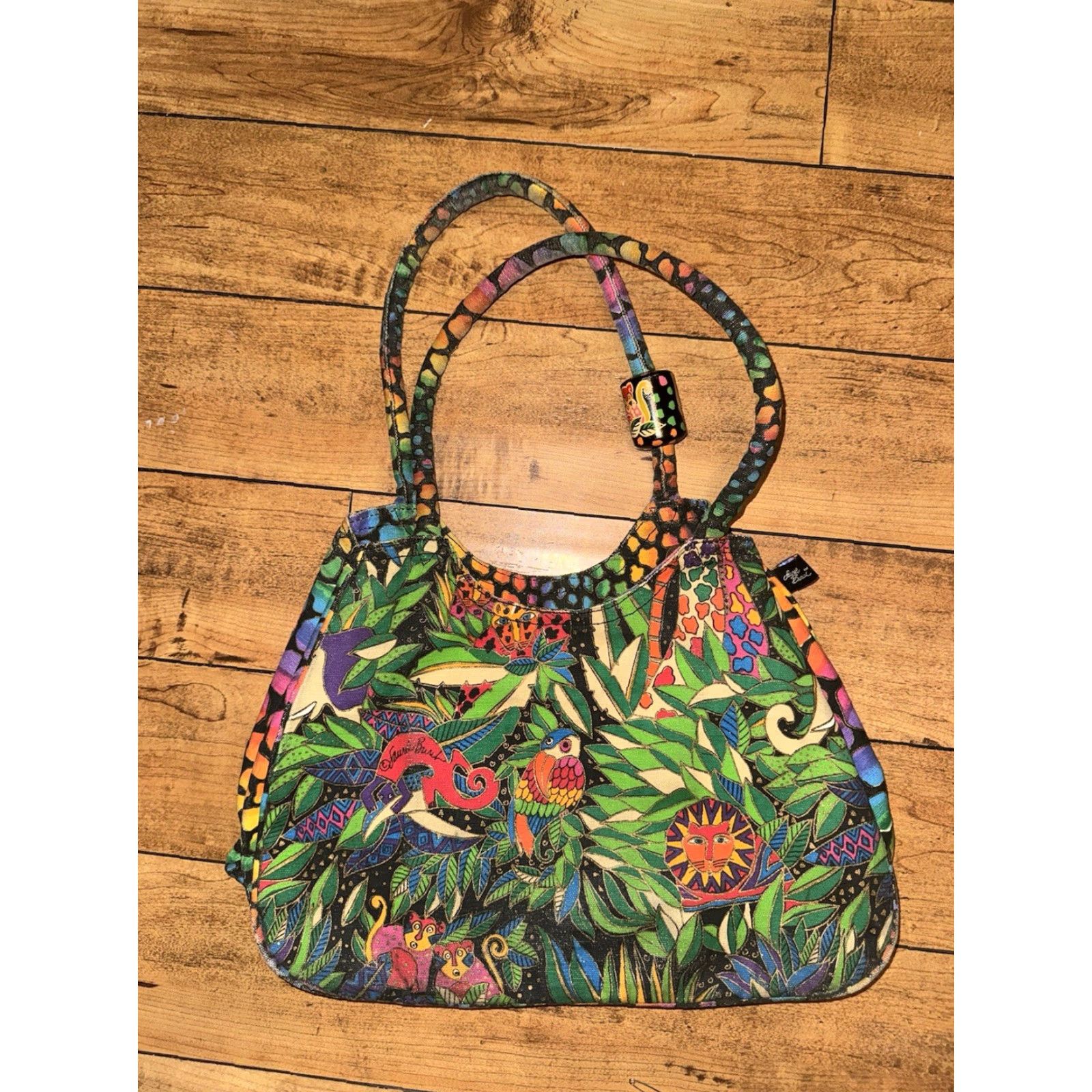 Vintage Laurel Burch Purse Animal Cat Jungle Shoulder Bag Womens Canvas Exterior Jungle Pattern Animal Print Cat Theme Size ONE SIZE - 2 Thumbnail
