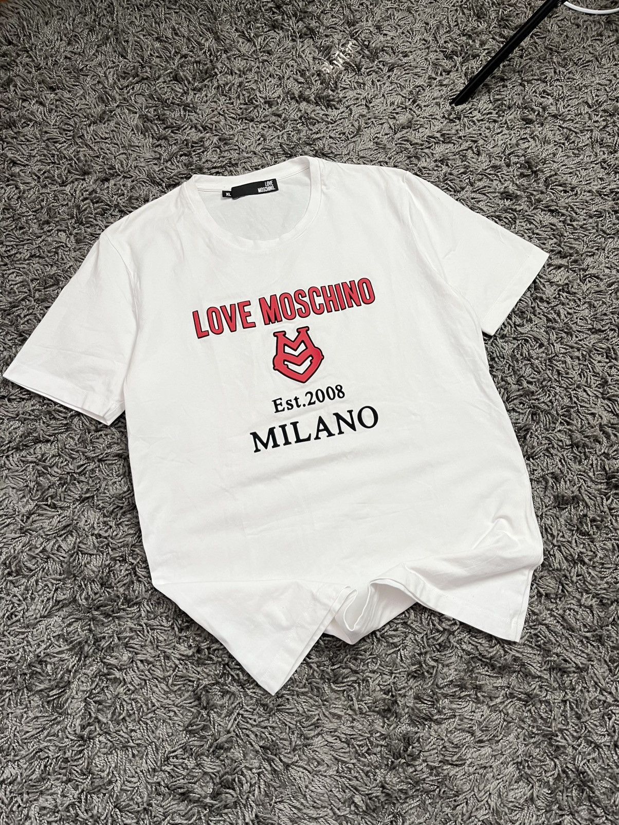 Moschino Love Moschino Est. 2008 Milano Graphic Tee White Size US XL / EU 56 / 4 - 1 Thumbnail