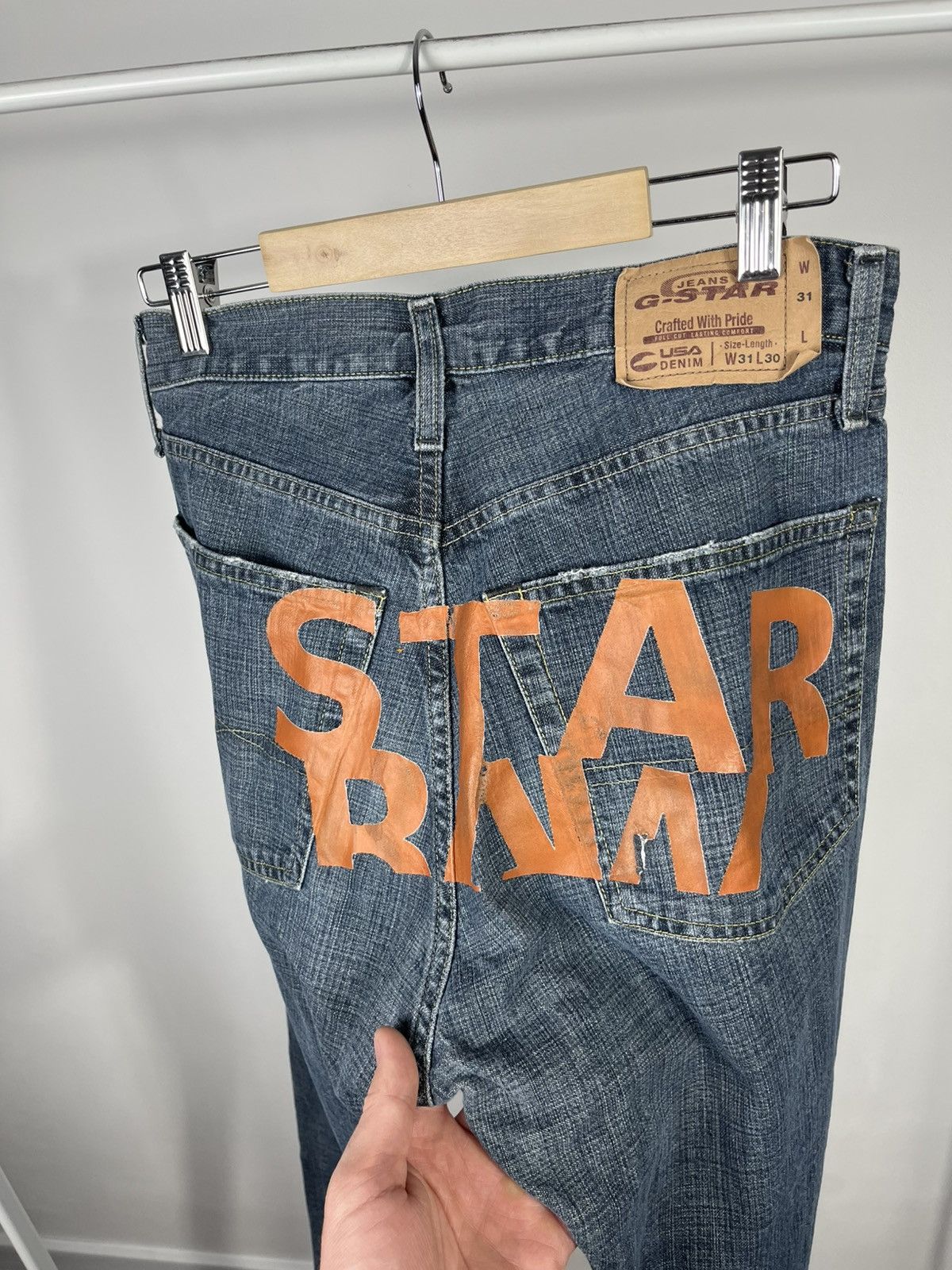G-Star G Star Raw Jeans Custom Big Logo W31 L30 Blue Straight Fit Size US 31 - 5 Thumbnail