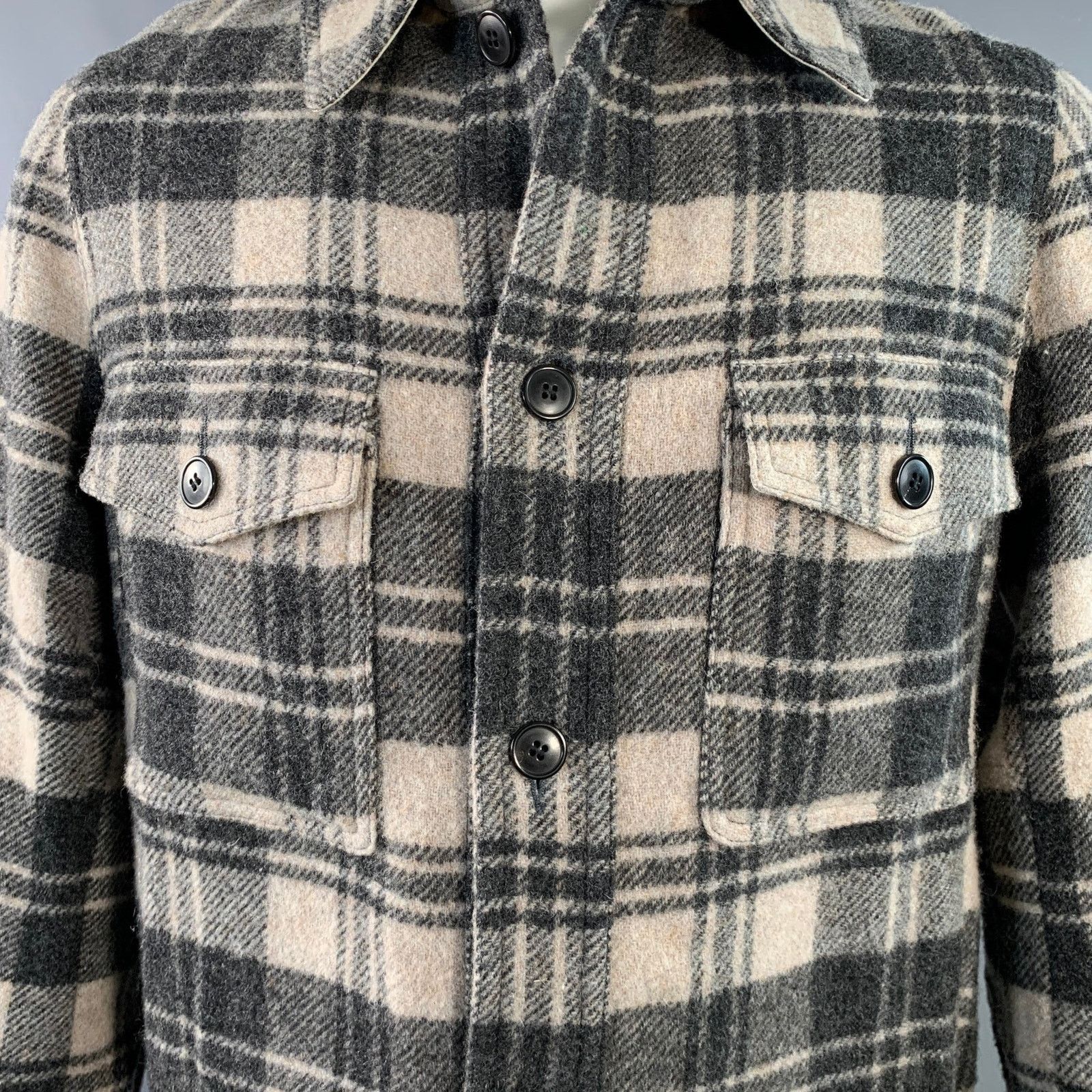 Isabel Marant Gervon Grey Beige Wool Oversized Long Sleeve Shirt Jacket Size US XS / EU 42 / 0 - 2 Thumbnail