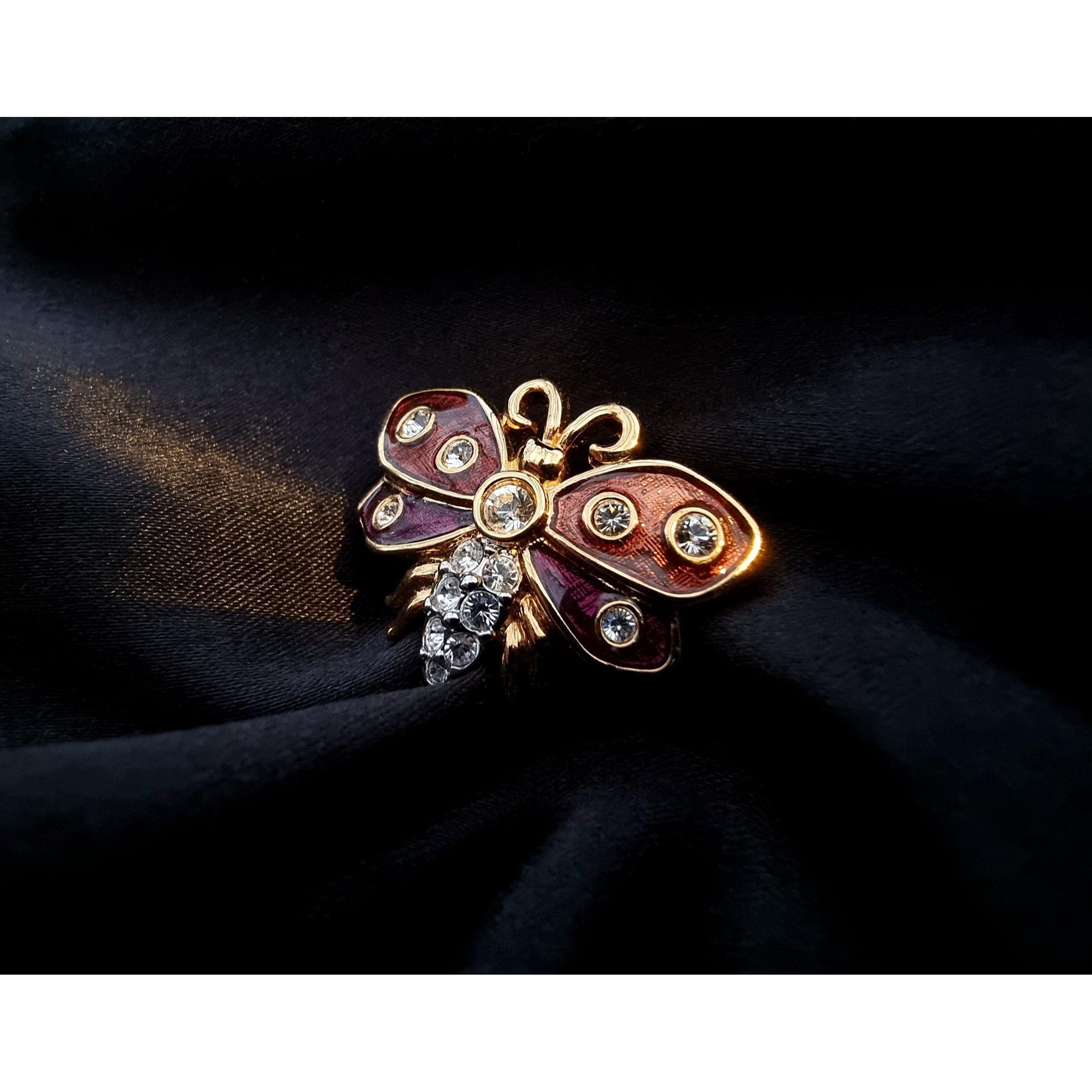 Swarovski Vintage SWAROVSKI Swan Signed Brown Enamel Clear Crystals Bu Size ONE SIZE - 3 Thumbnail