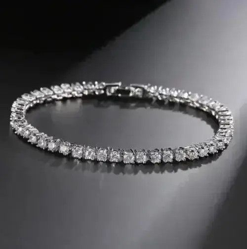 Other Silver Color 3MM AAA Cubic Zirconia Tennis Chain Bracelet Size ONE SIZE - 7 Thumbnail