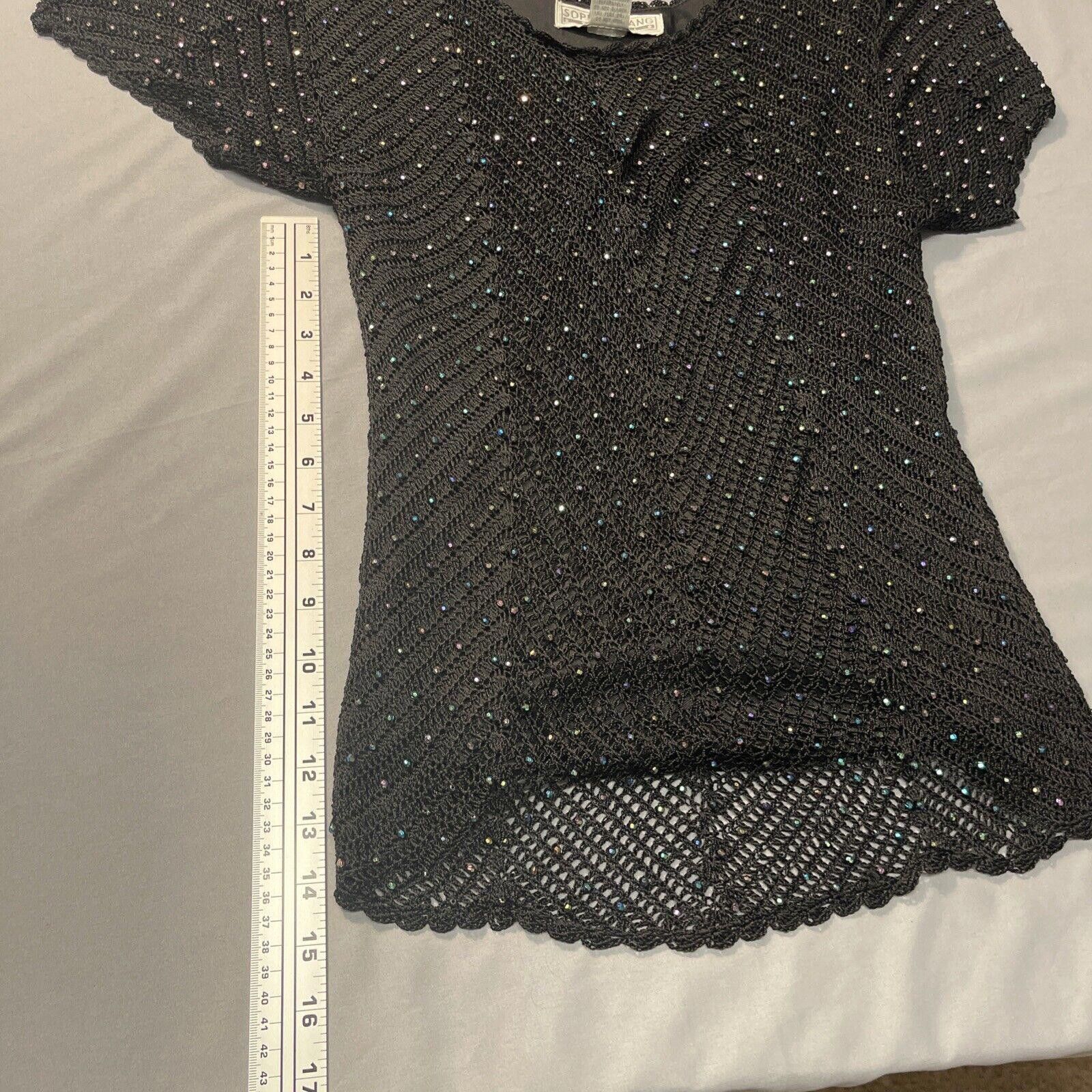 Designer Sophie Chang Studio Small Rayon Black Short Sleeve Sparkle Size S / US 4 / IT 40 - 4 Thumbnail