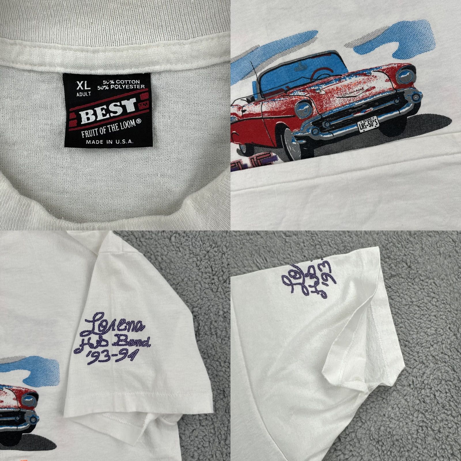 Fruit Of The Loom VINTAGE Fruit of the Loom Best Mens XL Single Stitch White Graphic Print Car T Shirt Size US XL / EU 56 / 4 - 8 Thumbnail