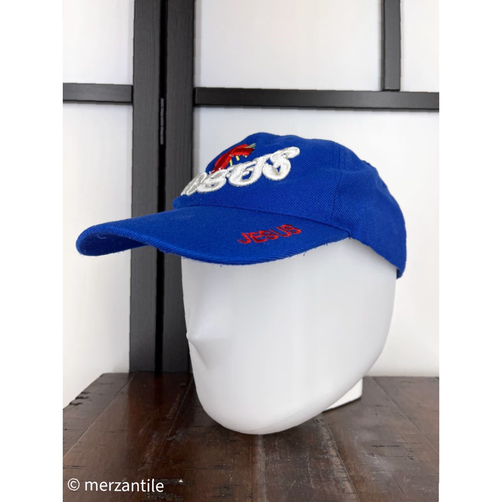 Vintage Jesus Baseball Cap Hat Adult One Size Blue Solid Cross Religious Mens Size ONE SIZE - 4 Thumbnail