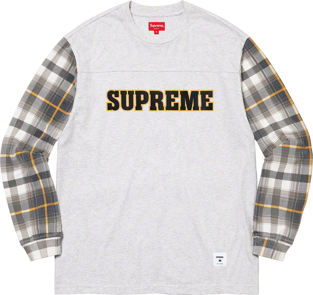 Image of Supreme Plaid Sleeve L/s Tee Ash Grey Small Long Tee, Men's