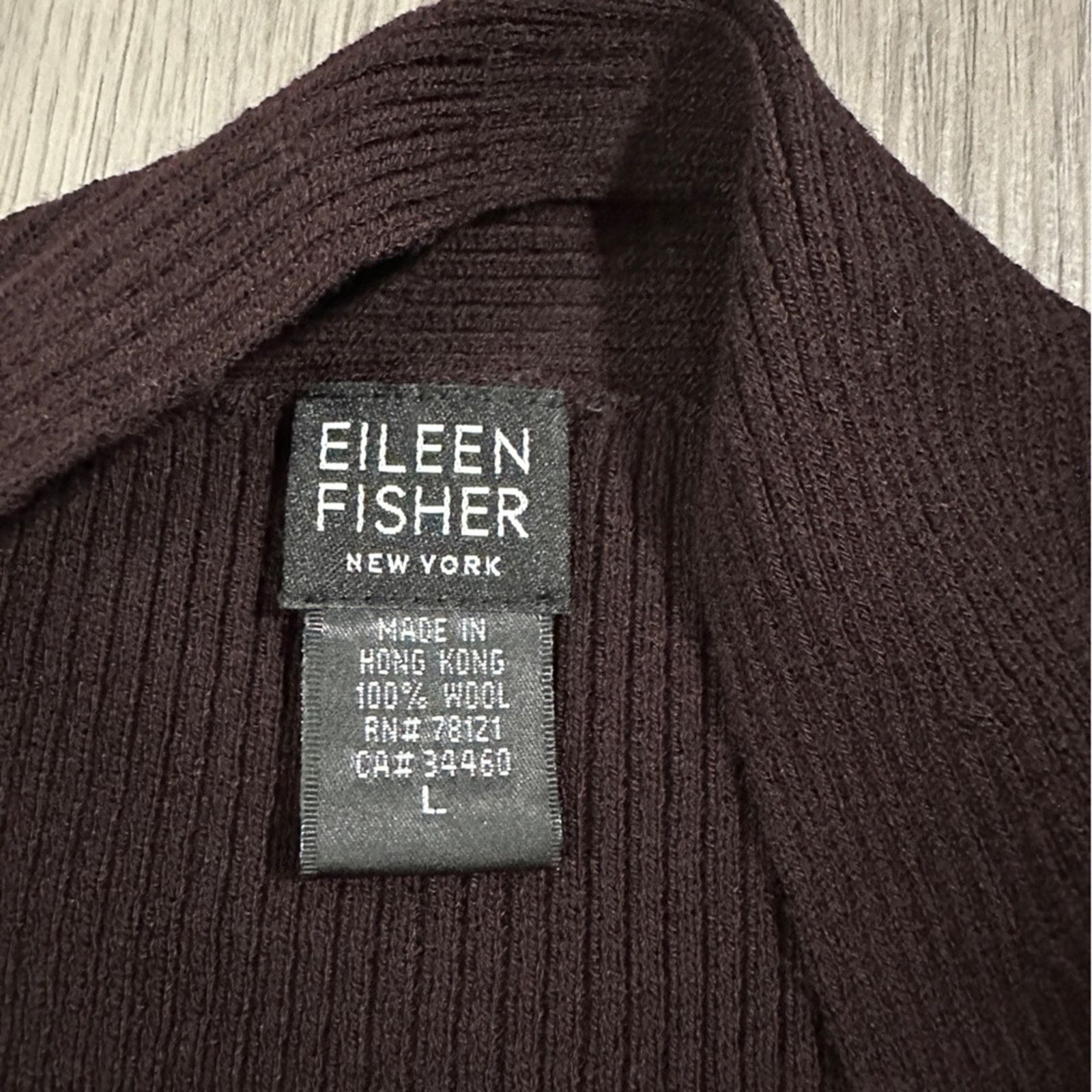 Eileen Fisher Eileen Fisher 100% Wool Dark Brown Ribbed Open Cardigan Size L / US 10 / IT 46 - 5 Thumbnail