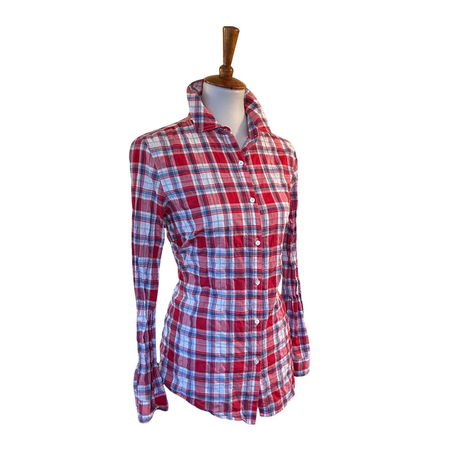 J.McLaughlin J. McLaughlin Red, White, Blue Cotton Crinkled Blouse, Small Size S / US 4 / IT 40 - 4 Thumbnail