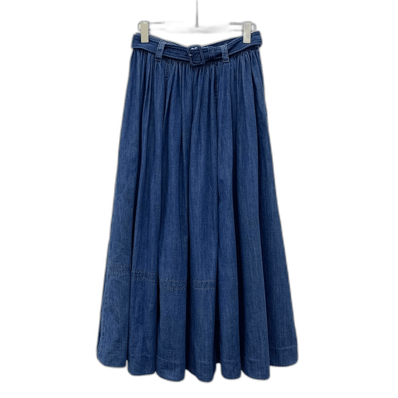 Prada Prada Blue Belted Pleated Denim Skirt Size 40" / US 18 - 1 Thumbnail