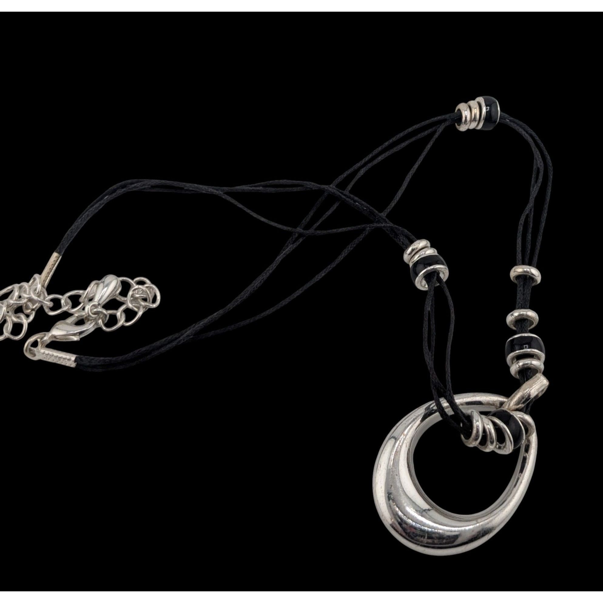 Other Modern Teardrop Silver-Tone Pendant Necklace With Black Cord Size ONE SIZE - 2 Thumbnail