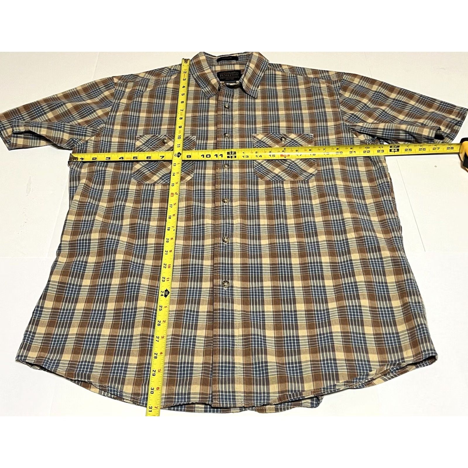 Pendleton Pendleton Santiam Shirt Short Sleeve Button-Up Plaid Brown Blue Mens L Size US L / EU 52-54 / 3 - 4 Thumbnail