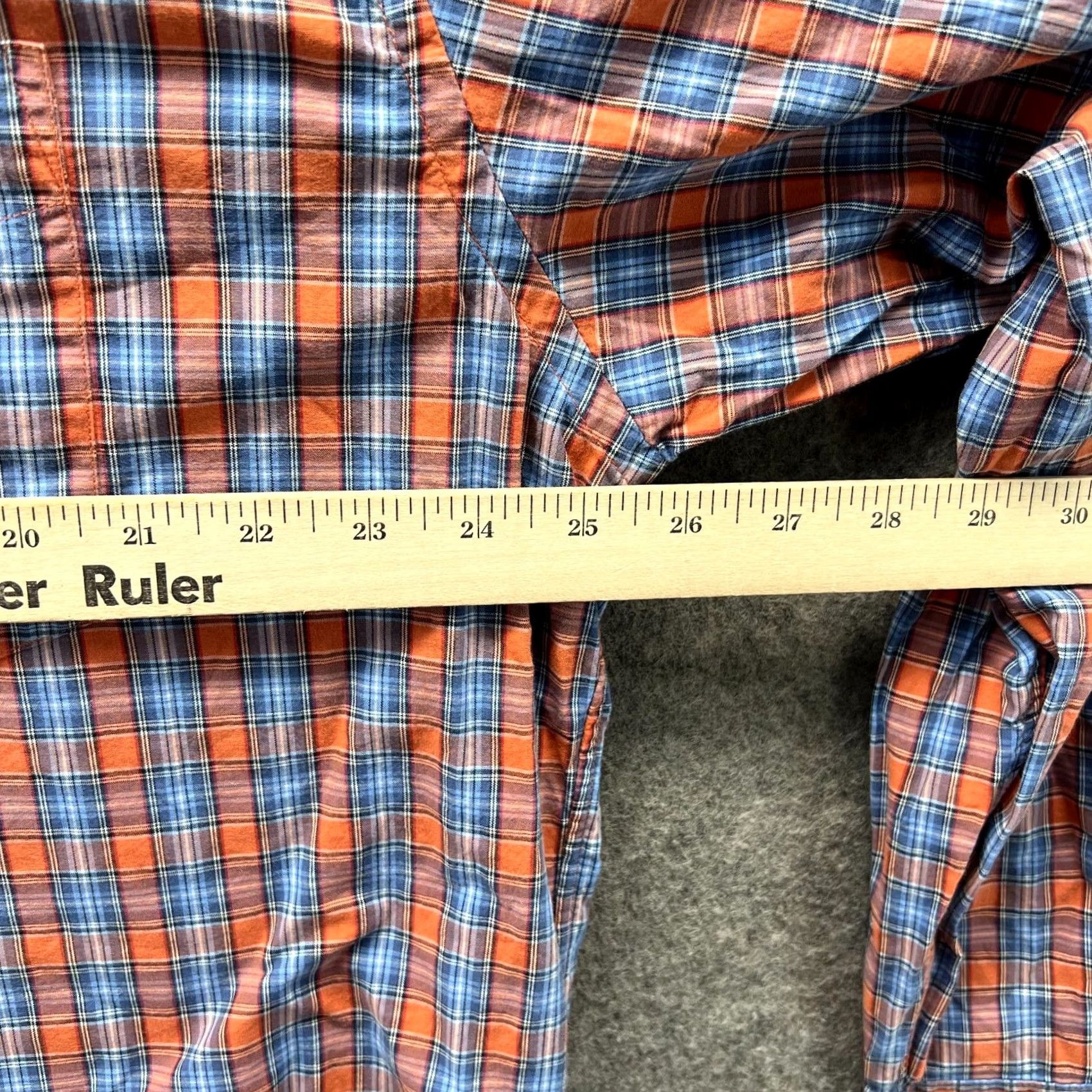 Tommy Hilfiger VINTAGE Tommy Hilfiger Dress Shirt Men 2XL Orange Blue Button-Down Plaid Classic Full Button-Up Shirts Mens Size 48R - 5 Thumbnail