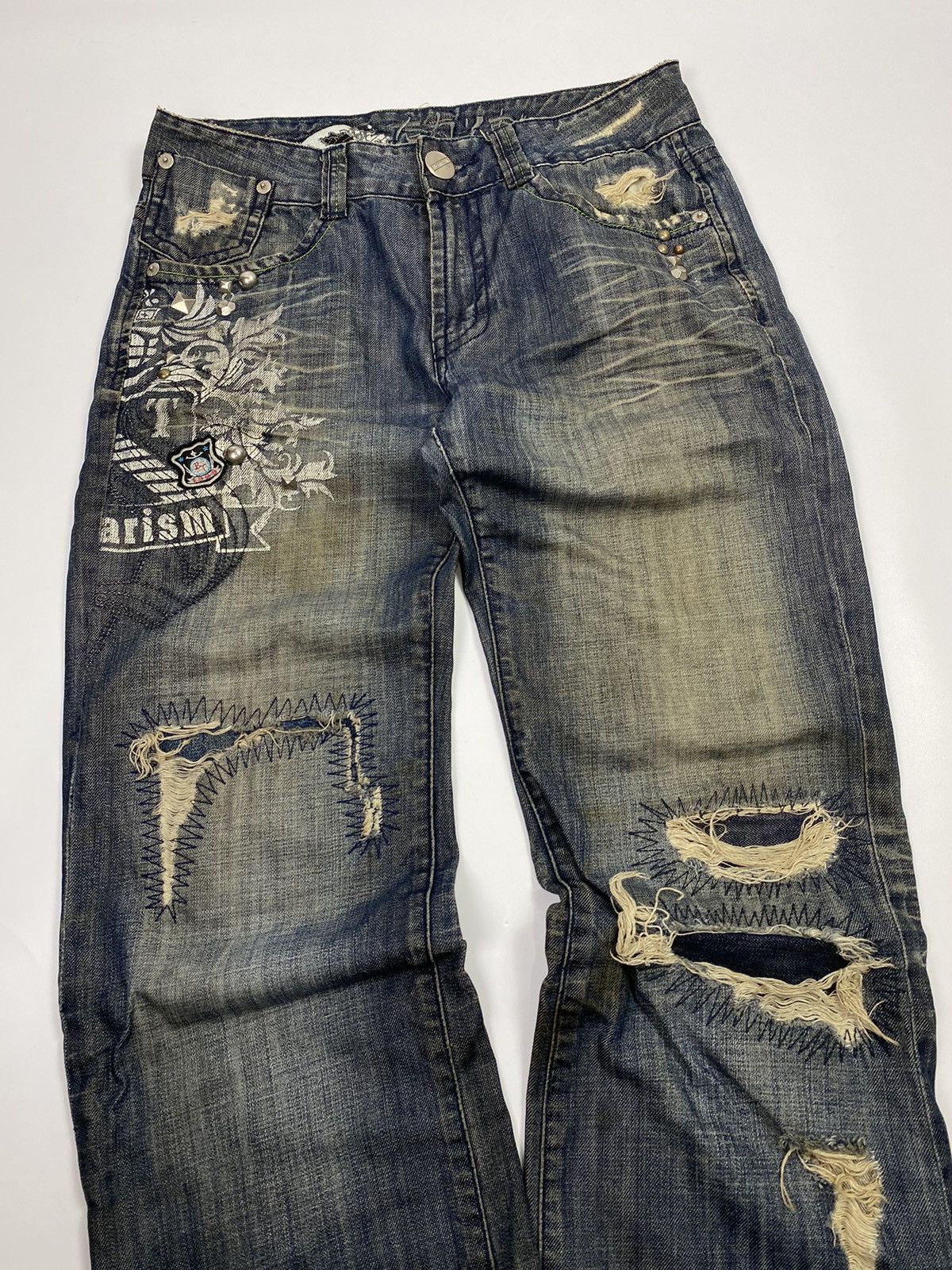 If Six Was Nine × Japanese Brand osaka big train 📍 distressed patchwork studdet jeans 32x32 Size US 32 / EU 48 - 6 Thumbnail