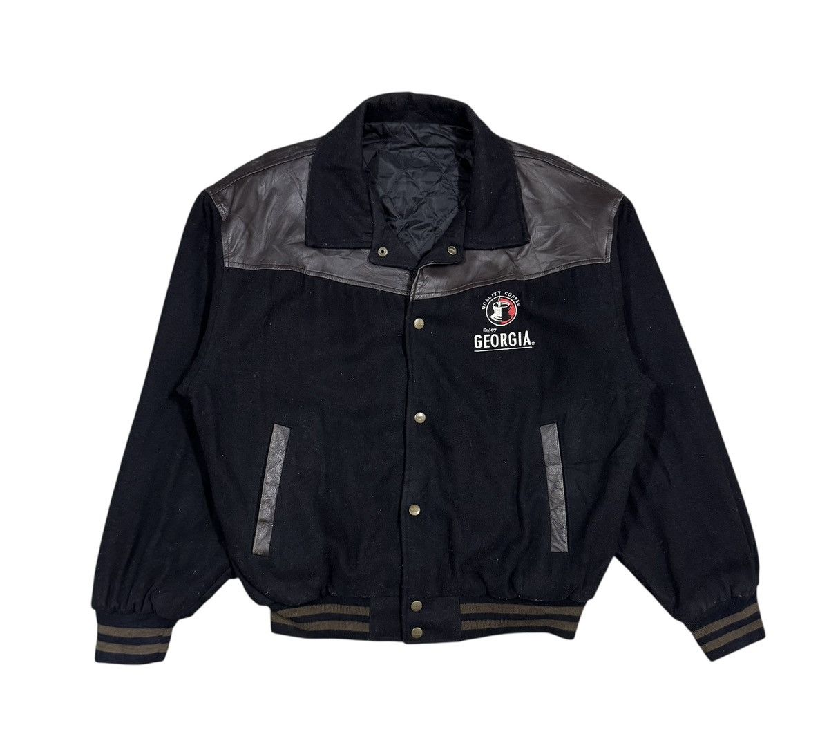 Vintage Vtg🔥90’s Georgia Coffee Varsity Leather/Wool Jacket Size US L / EU 52-54 / 3 - 1 Thumbnail