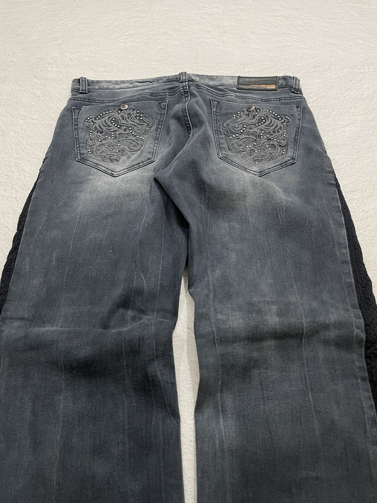 Japanese Brand 00s Jambangee Studed Denim Embroidered Skull Wash Jeans Y2K Size US 35 - 6 Thumbnail