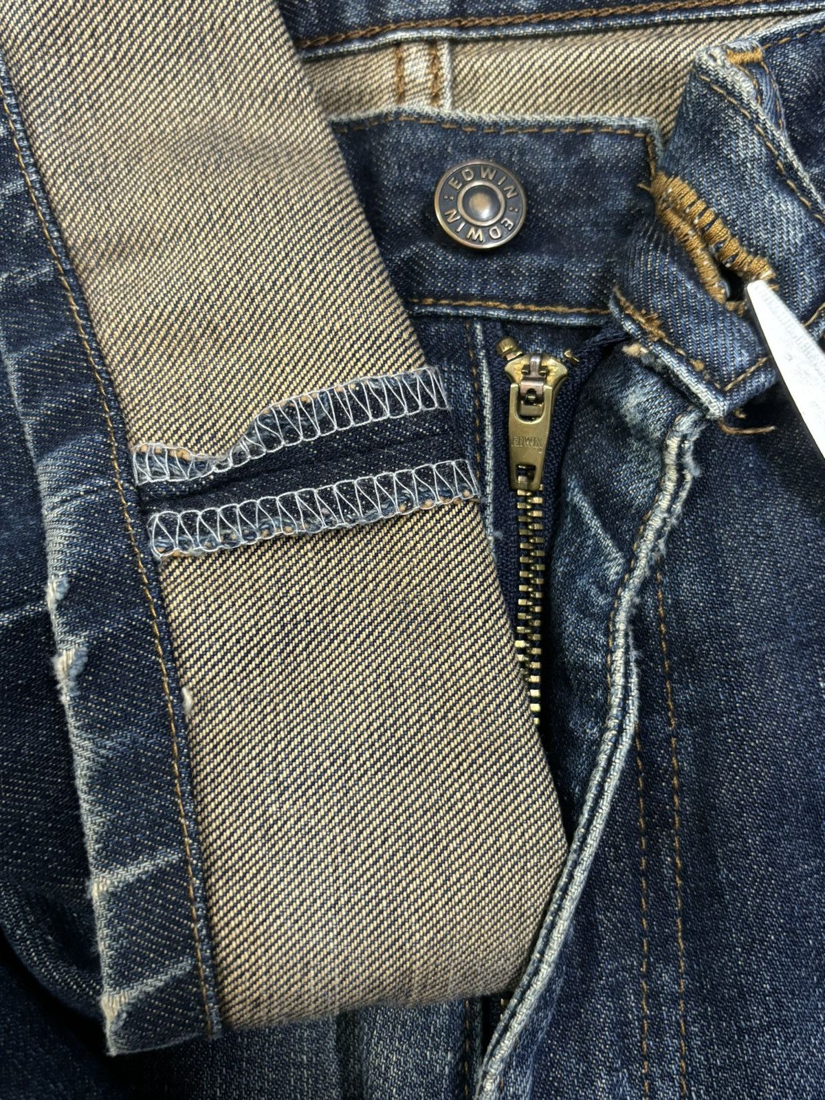 Edwin Vintage Edwin 503Z Dark Blue Wash Loose Fit Ripped Jeans Size US 28 / EU 44 - 4 Thumbnail