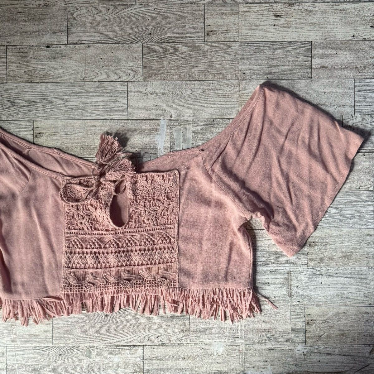 Vintage Vintage, Rose Blush, Peasant Style, Fringed Hem, Crop Top Size ONE SIZE - 7 Thumbnail