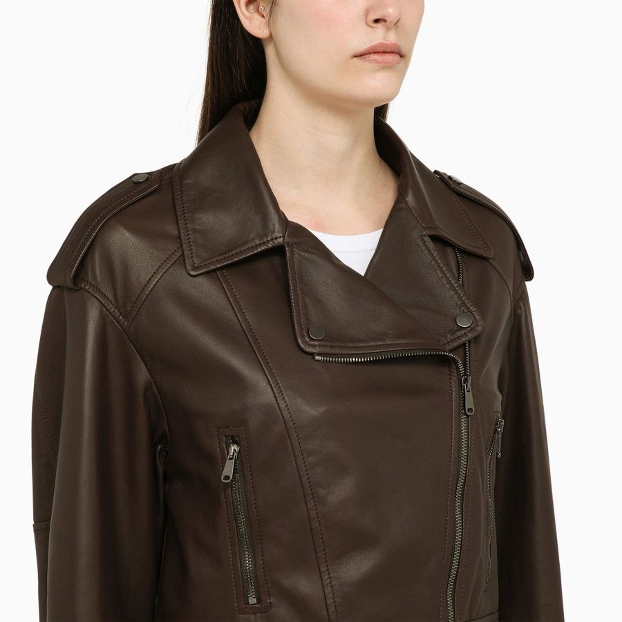 Brunello Cucinelli o1d2blof0824 Leather Jacket in Dark Brown Size M / US 6-8 / IT 42-44 - 4 Thumbnail