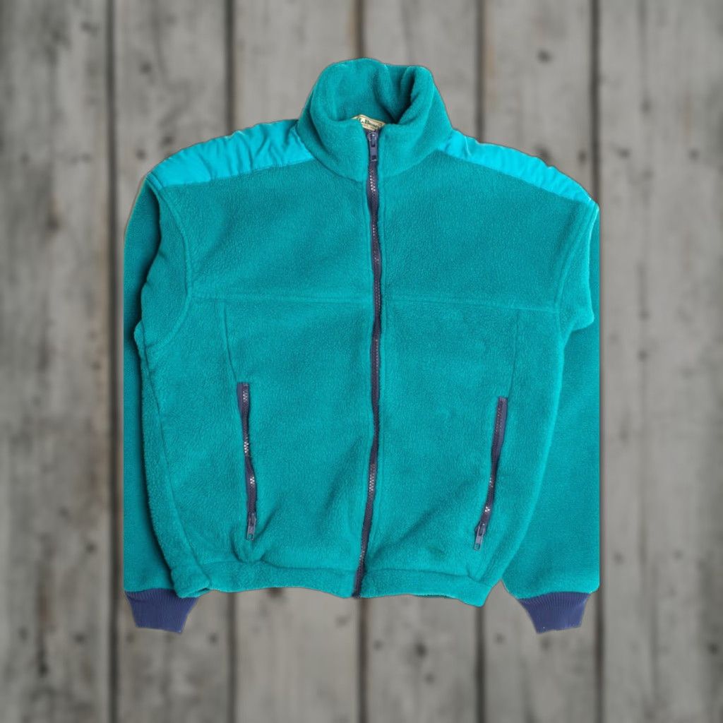 Vintage L.L. Bean Teal Fleece Jacket Medium Women's Lightweight Full Zip Bleed Stains on Front/Sleeves"} Size M / US 6-8 / IT 42-44 - 1 Thumbnail