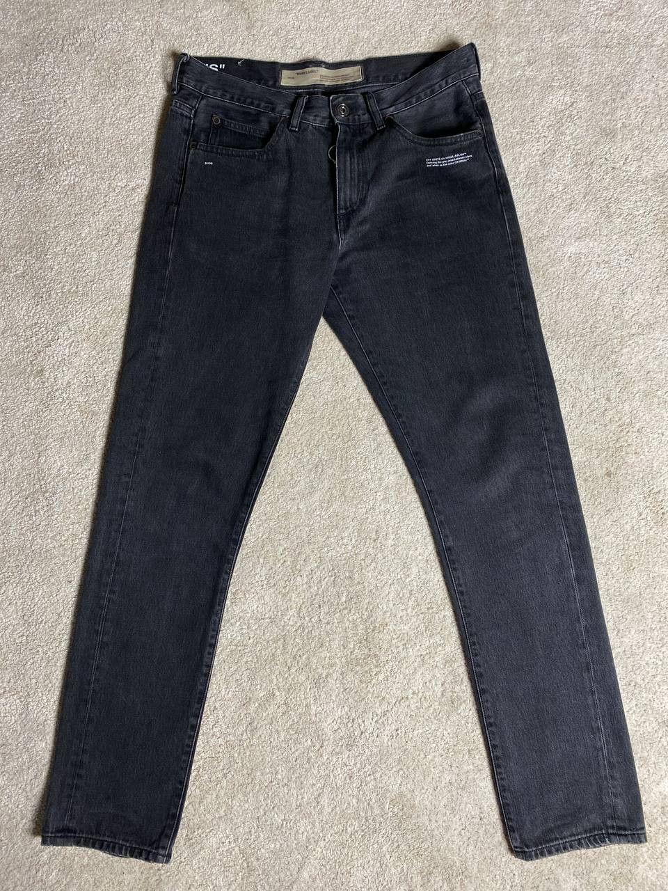 Off-White Off White Fire Line Yellow Logo Gray Slim Denim Jeans Size US 31 - 3 Thumbnail