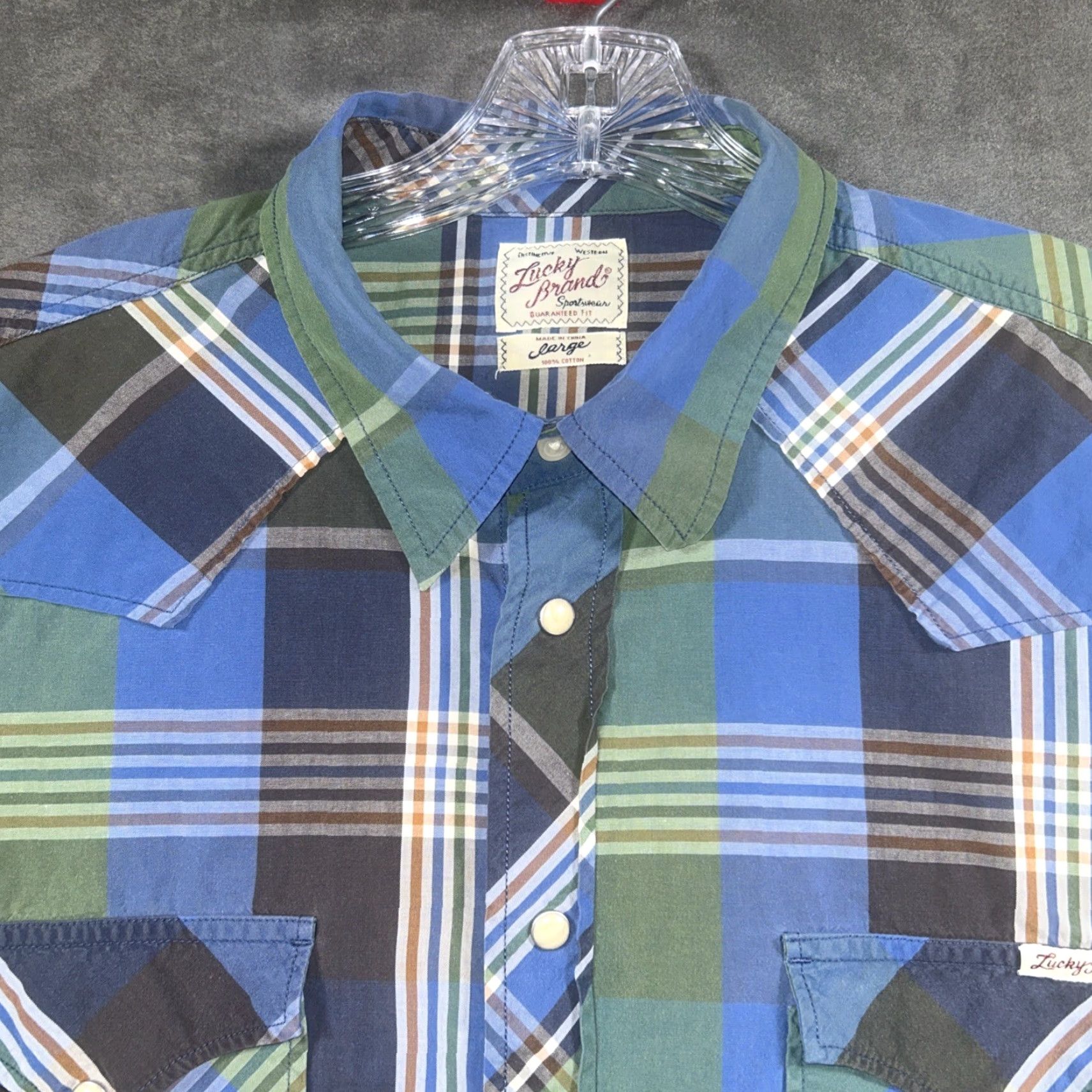 Lucky Brand Lucky Brand Shirt Mens L Blue Plaid Short Sleeve Button-Up Cowboy Western Casual Size US L / EU 52-54 / 3 - 4 Thumbnail