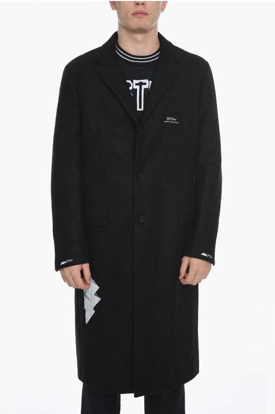 image of Msftsrep Wool Blend Flap Pockets Maxi Coat in Black, Men's (Size Large)