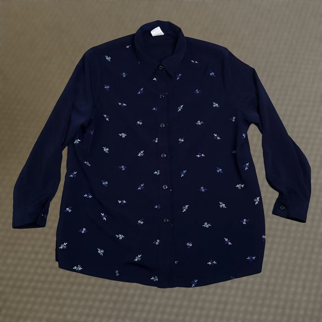 GRAFF VINTAGE Graff Blouse Women's 1X Blue Floral Polyester USA Made 90s Size XL / US 12-14 / IT 48-50 - 1 Thumbnail