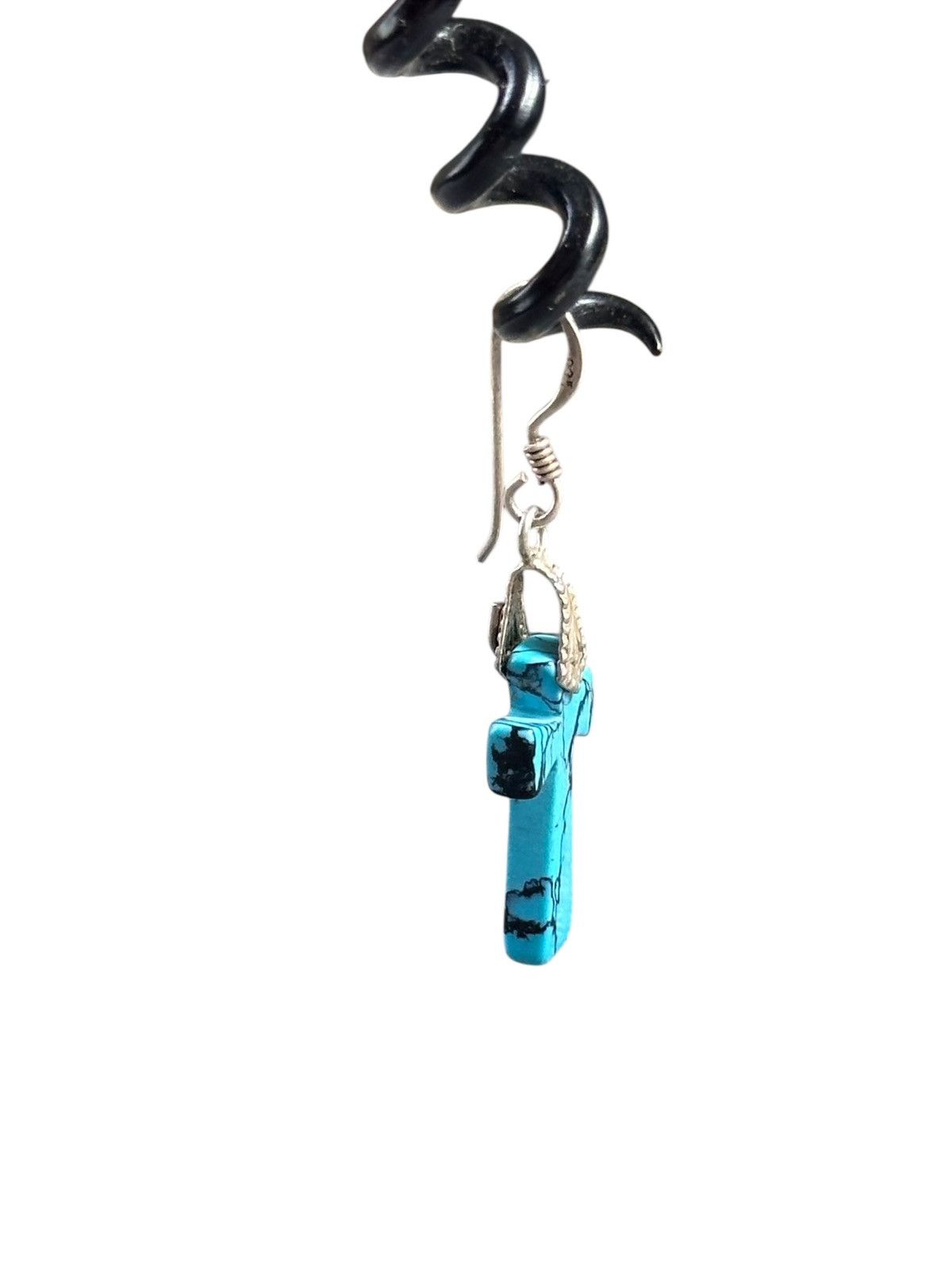 Vintage 00s JAPANESE MADE SILVER HOOK TURQUOISE CROSS SINGLE EARRING Size ONE SIZE - 4 Thumbnail