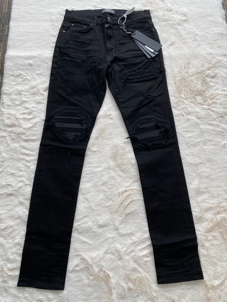 Amiri Amiri Black Leather Patchwork MX1 Jean Size US 34 / EU 50 - 1 Thumbnail