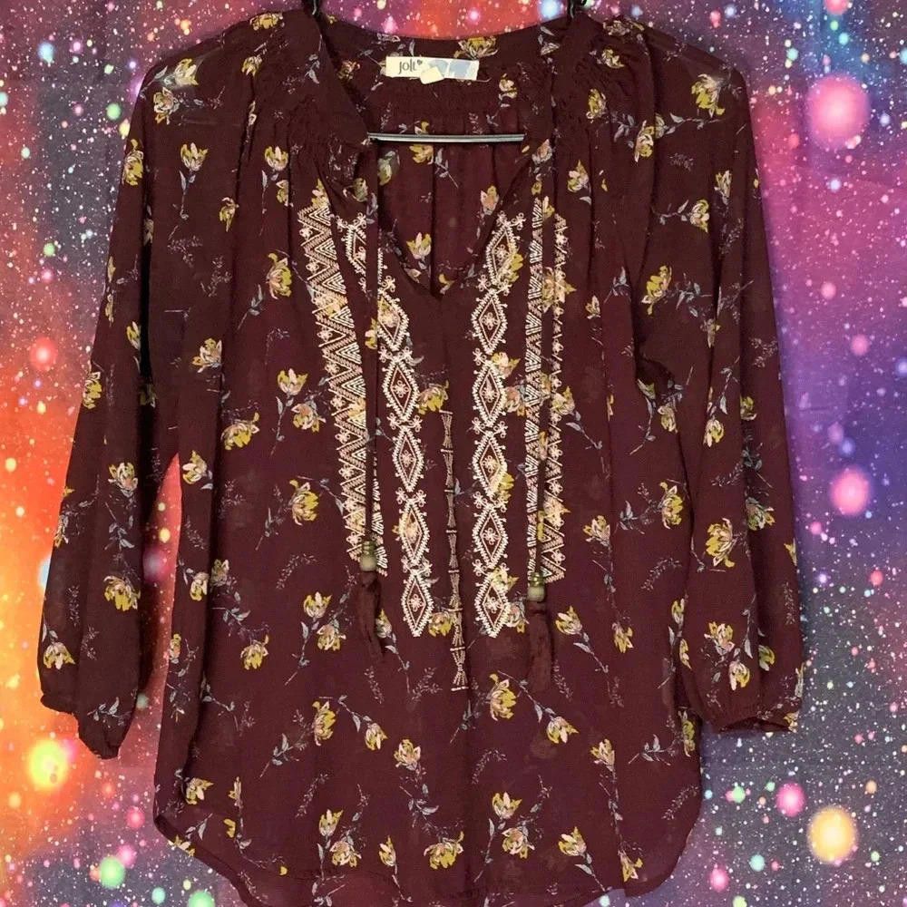 Other Women's Floral Boho Top - Burgundy Size S / US 4 / IT 40 - 2 Thumbnail